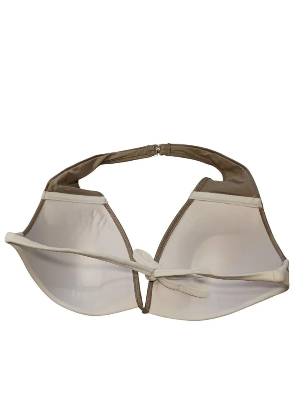 Rhinestone-Embellished Brown & White Bikini Top With Tie Back